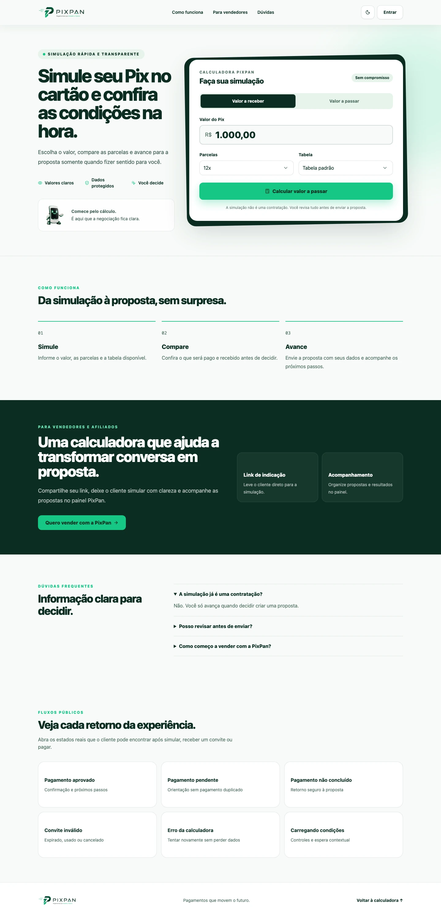 Interface pública de simulação PixPan